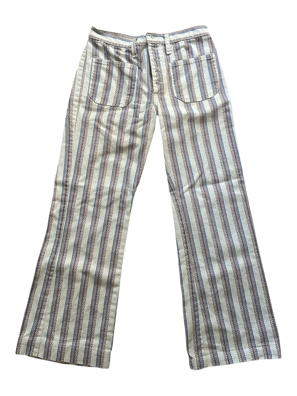 Vintage 80s Striped Denim High Rise Button Fly Jeans
